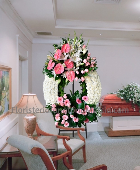 Corona funeraria Blanca y Rosa