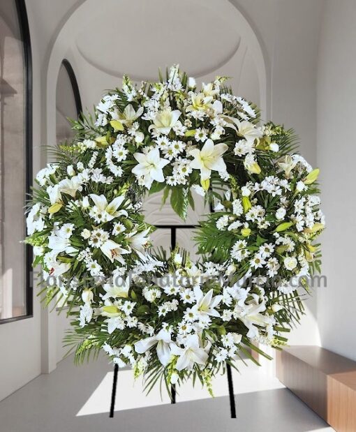 Corona Funeraria Bella epoca flores blancas para tanatorio urgente