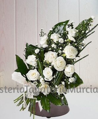 Ramo funerario 12 rosas blancas para tanatorio envío urgente, Envío Arreglos Florales Fúnebres