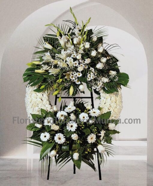 Corona Funeraria Claudia flores blancas para tanatorio urgente